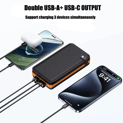 Batterie externe solaire 50 000 mAh – 4 panneaux solaires pliables – USB / USB-C 15 W – Lampe de camping LED