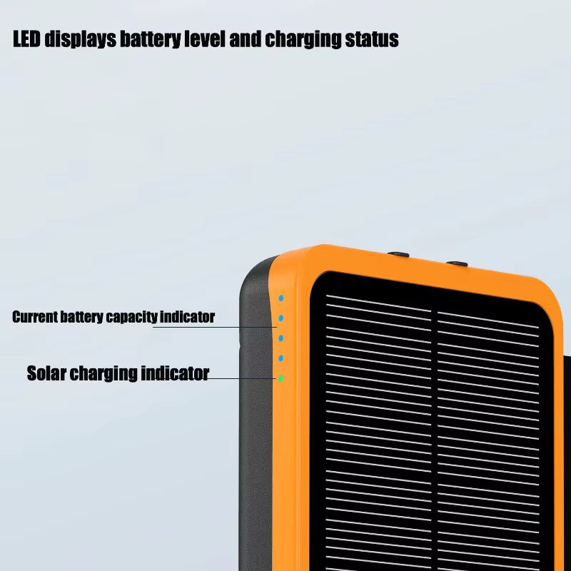 Batterie externe solaire 50 000 mAh – 4 panneaux solaires pliables – USB / USB-C 15 W – Lampe de camping LED