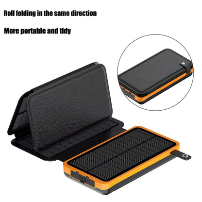 Batterie externe solaire 50 000 mAh – 4 panneaux solaires pliables – USB / USB-C 15 W – Lampe de camping LED