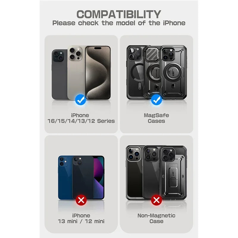 SUPCASE Portefeuille magnétique avec support pour téléphone et porte-cartes pour iPhone 16/15/14/13/12,