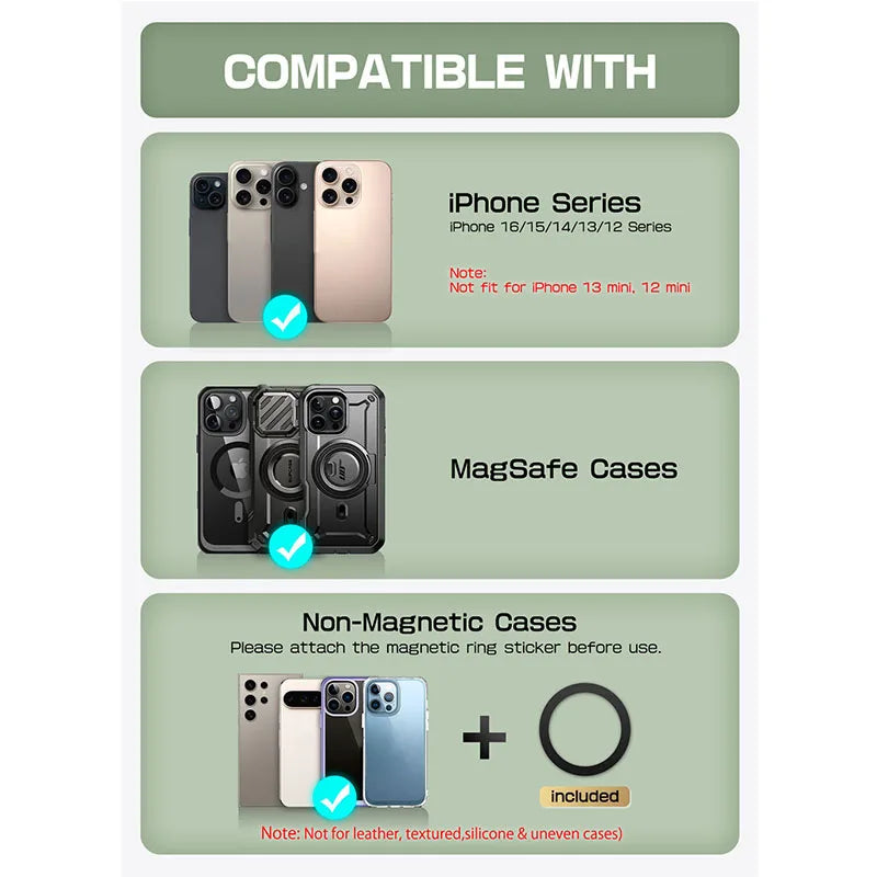 SUPCASE Magnetic Wallet Phone Stand Card Holder pour iPhone série 16/15/14/13 serrure magnétique forte portefeuille With MagSafe avec support