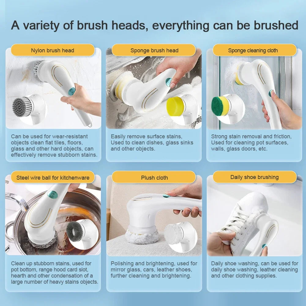 Brosse électrique multifonctionnelle pour livres, lave-auto, sèche-linge de cuisine, outil de vaisselle, baignoire, 5 en 1