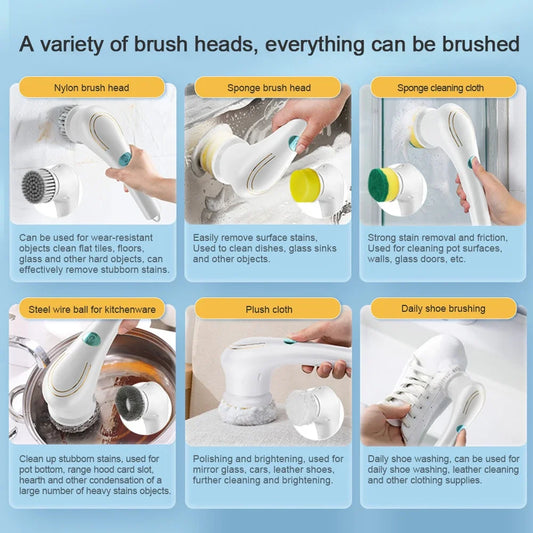 Brosse électrique multifonctionnelle pour livres, lave-auto, sèche-linge de cuisine, outil de vaisselle, baignoire, 5 en 1