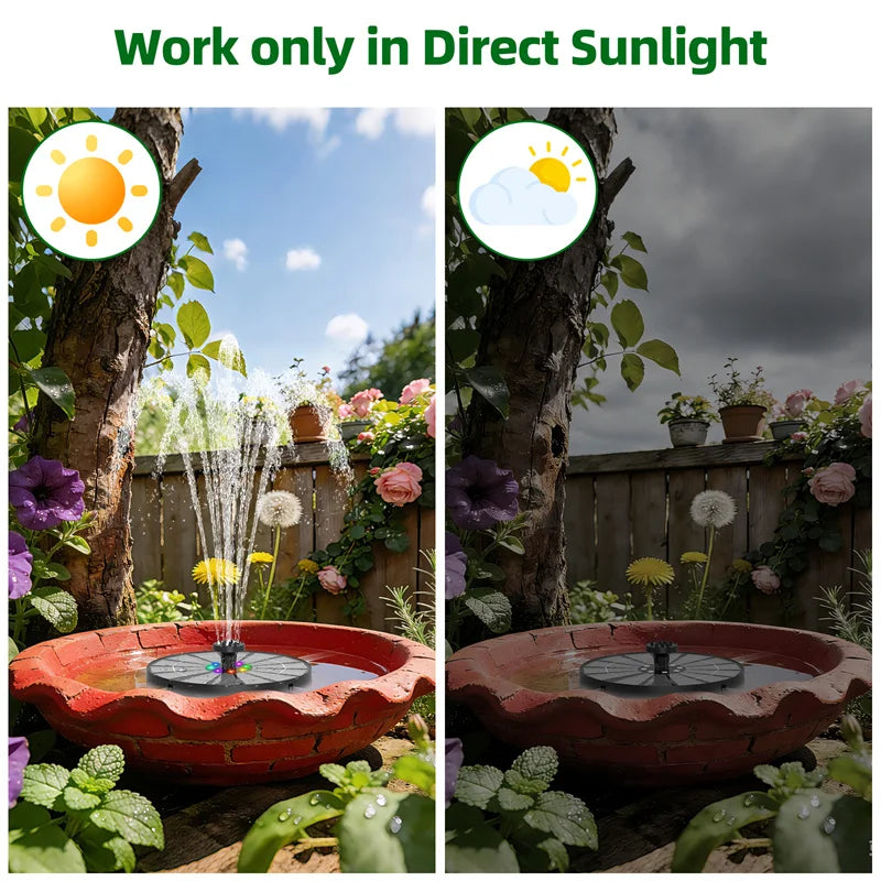 Pompe à eau solaire extérieure 3,5 W avec lumière LED, fontaine solaire pour bain d'oiseaux, batterie intégrée 3000 mAh avec 8 buses pour bassin de jardin